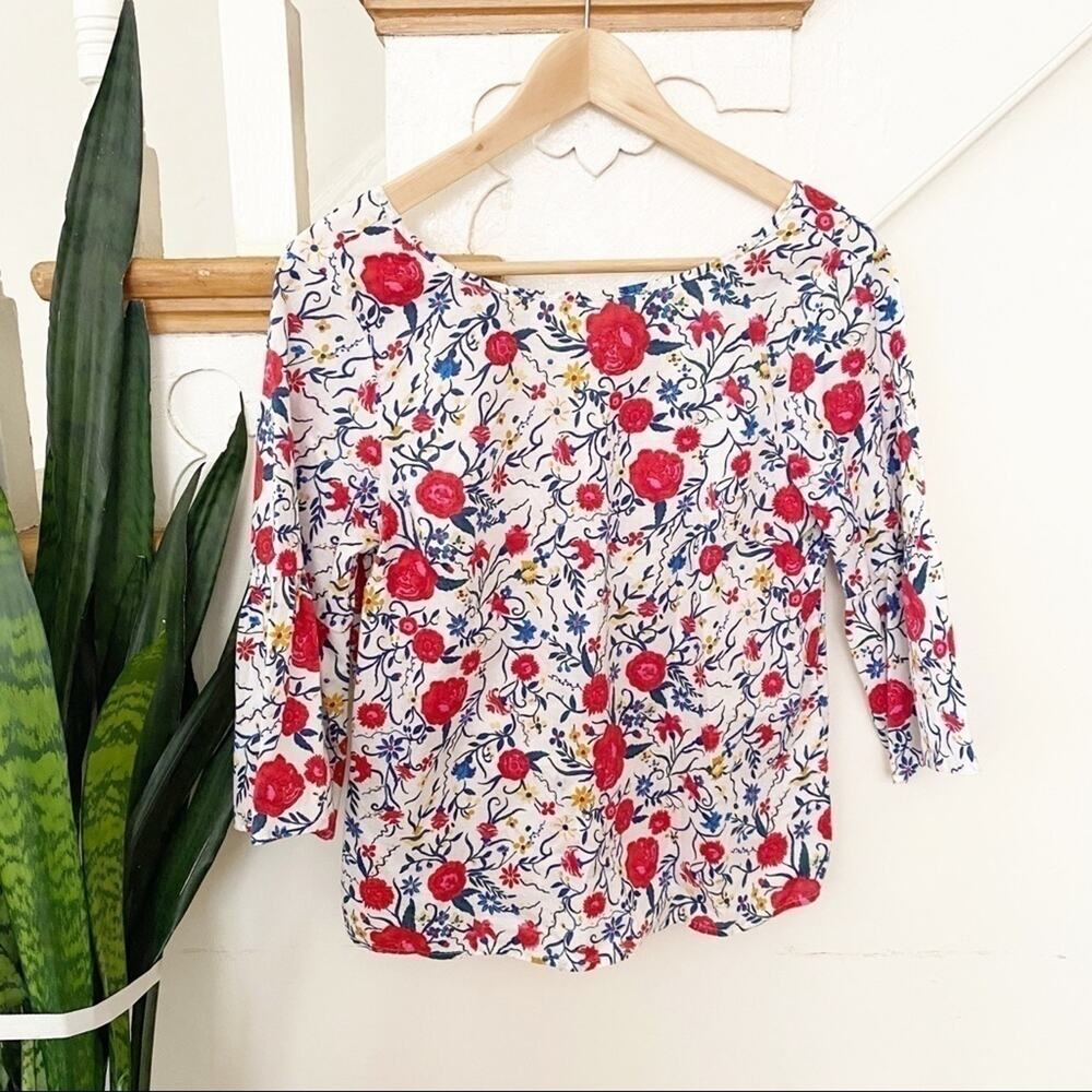 J. Crew scoop neck tie back floral blouse white 2